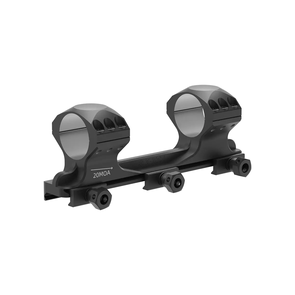 Blockmontage X-Accu mit 20MOA Vorneigung und 34mm Mittelprofil, präzise CNC-gefräst für Picatinny-Schienen, ideal für Langstreckenoptiken.