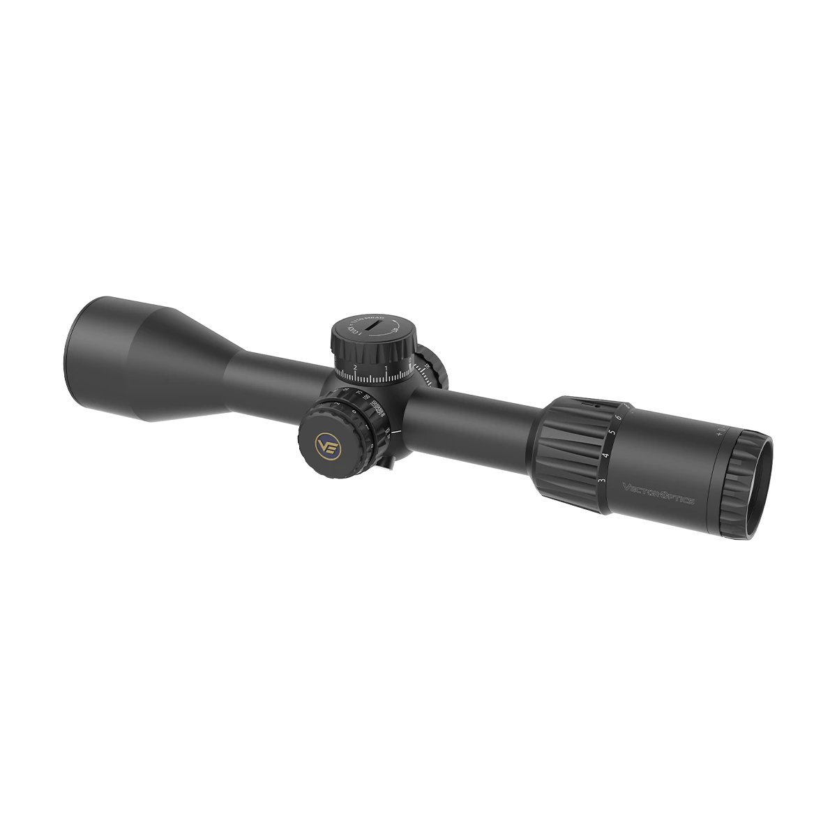 Seitliche Ansicht des Vector Optics Tauron 3-18x50 GenII FFP mit ergonomischem Design und fein justierbaren Türmen für maximale Kontrolle.