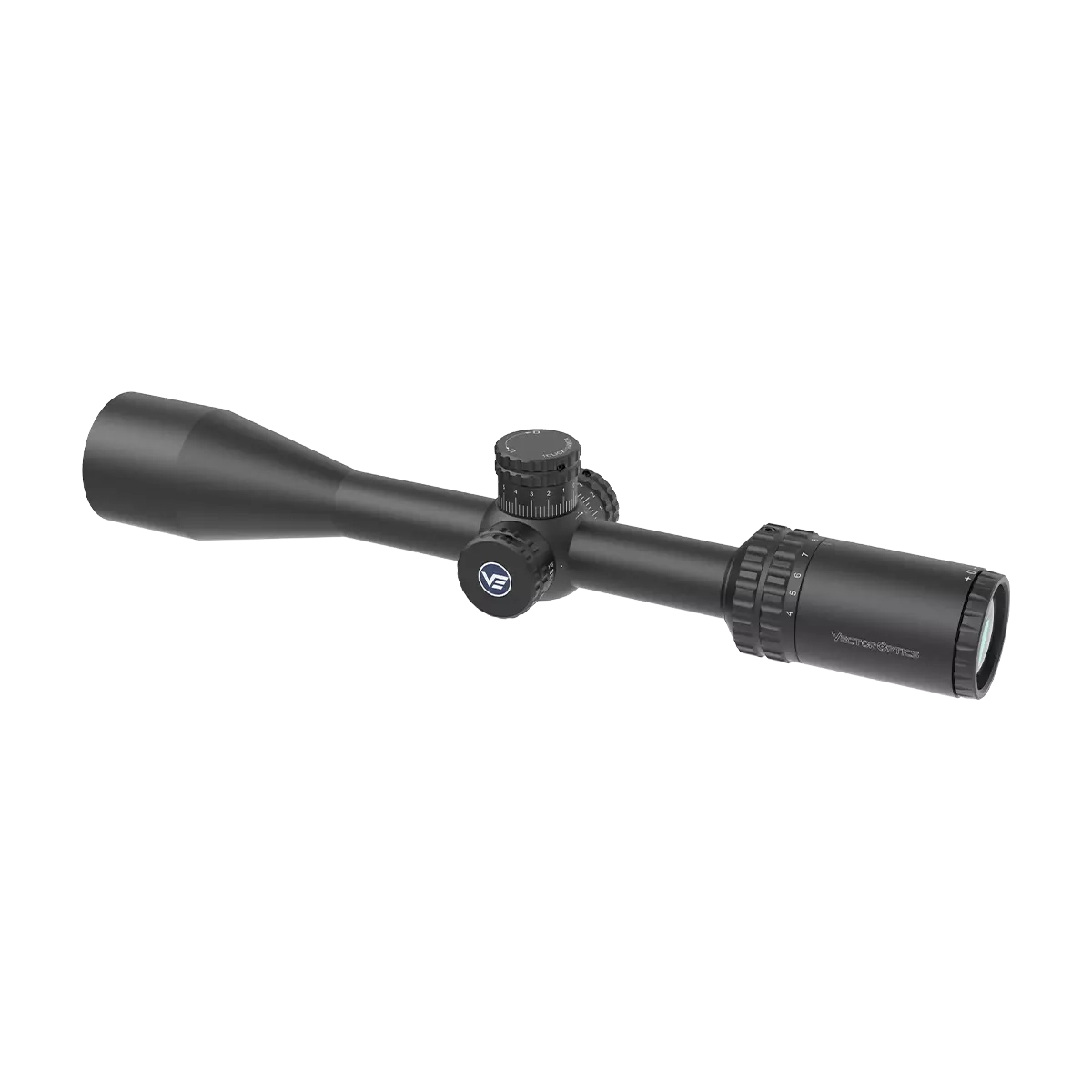 Rückansicht des Hugo 4-16x44 SFP SCOL-29 Zielfernrohrs von Vector Optics mit Zoomring und Okular für präzise Zielerfassung.