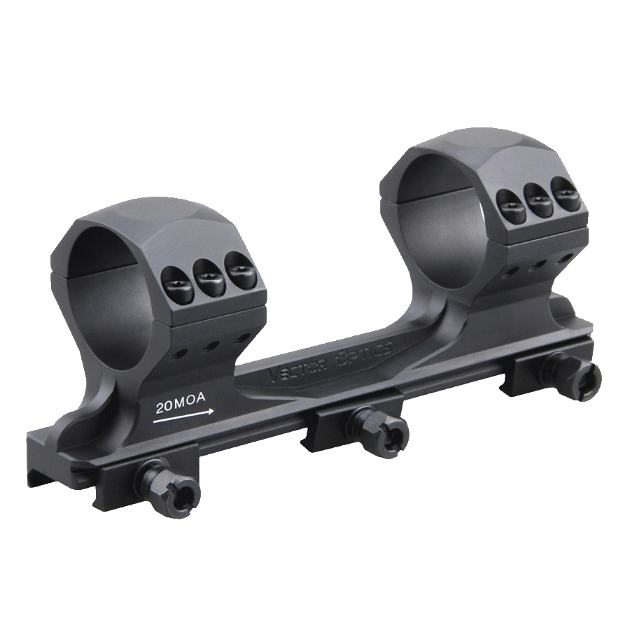 Blockmontage X-Accu mit 20MOA Vorneigung und 34mm Ringen, robustes Design für Zielfernrohrmontage bei Long-Range Anwendungen.