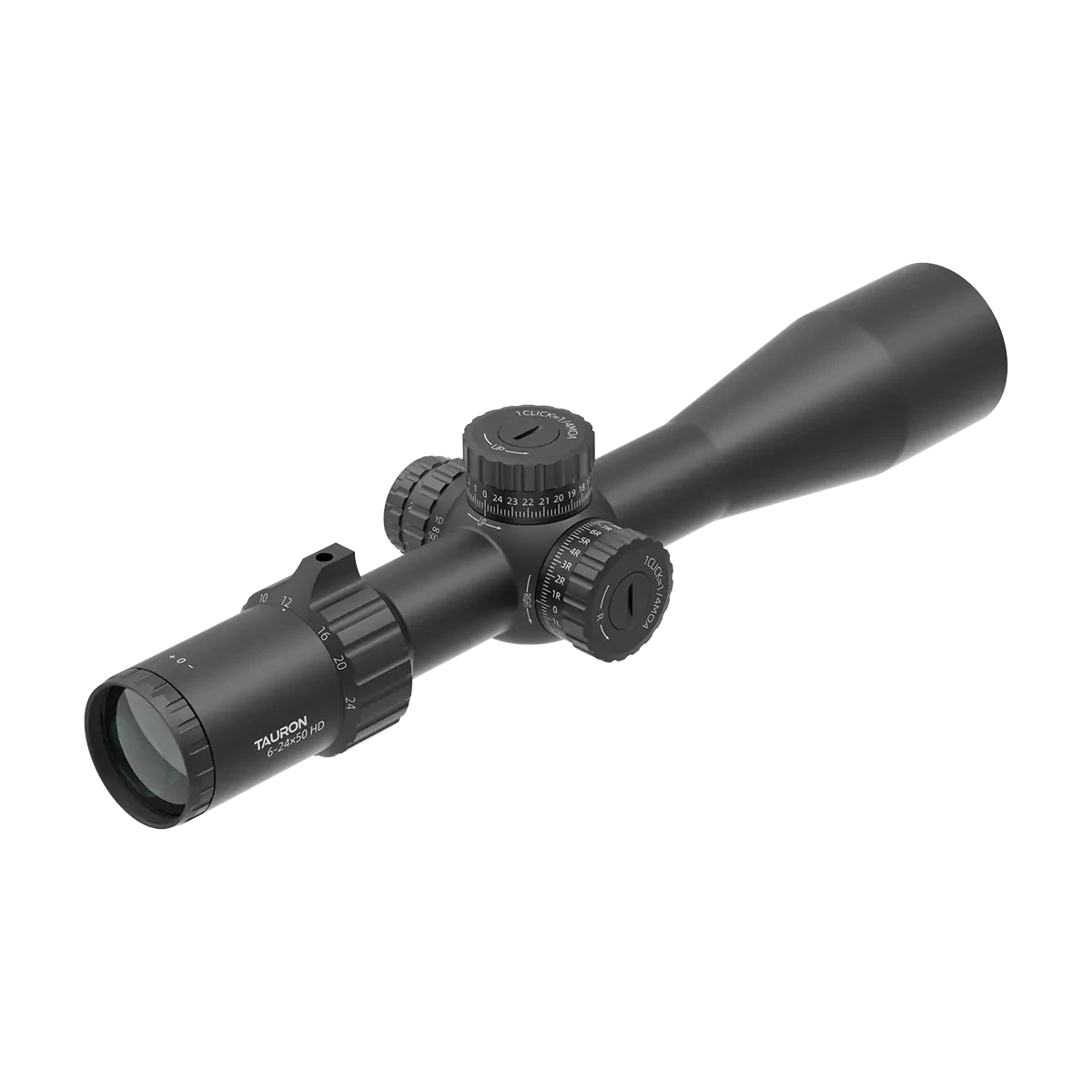 Tauron 6-24x50 HD Zielfernrohr mit Zero Stop Funktion und fein einstellbarem Zoom für präzise Schüsse bei der Jagd.