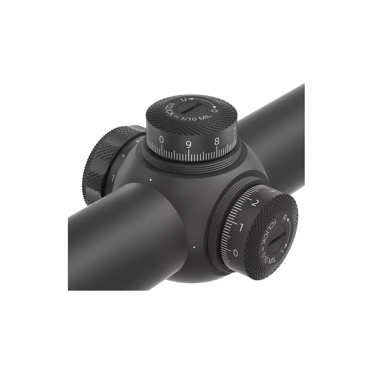Grizzly Zielfernrohr 1–6×24i mit HD Fiber Optik, Nahaufnahme der taktischen Türme mit präziser Skalierung für SFP-Einstellungen.