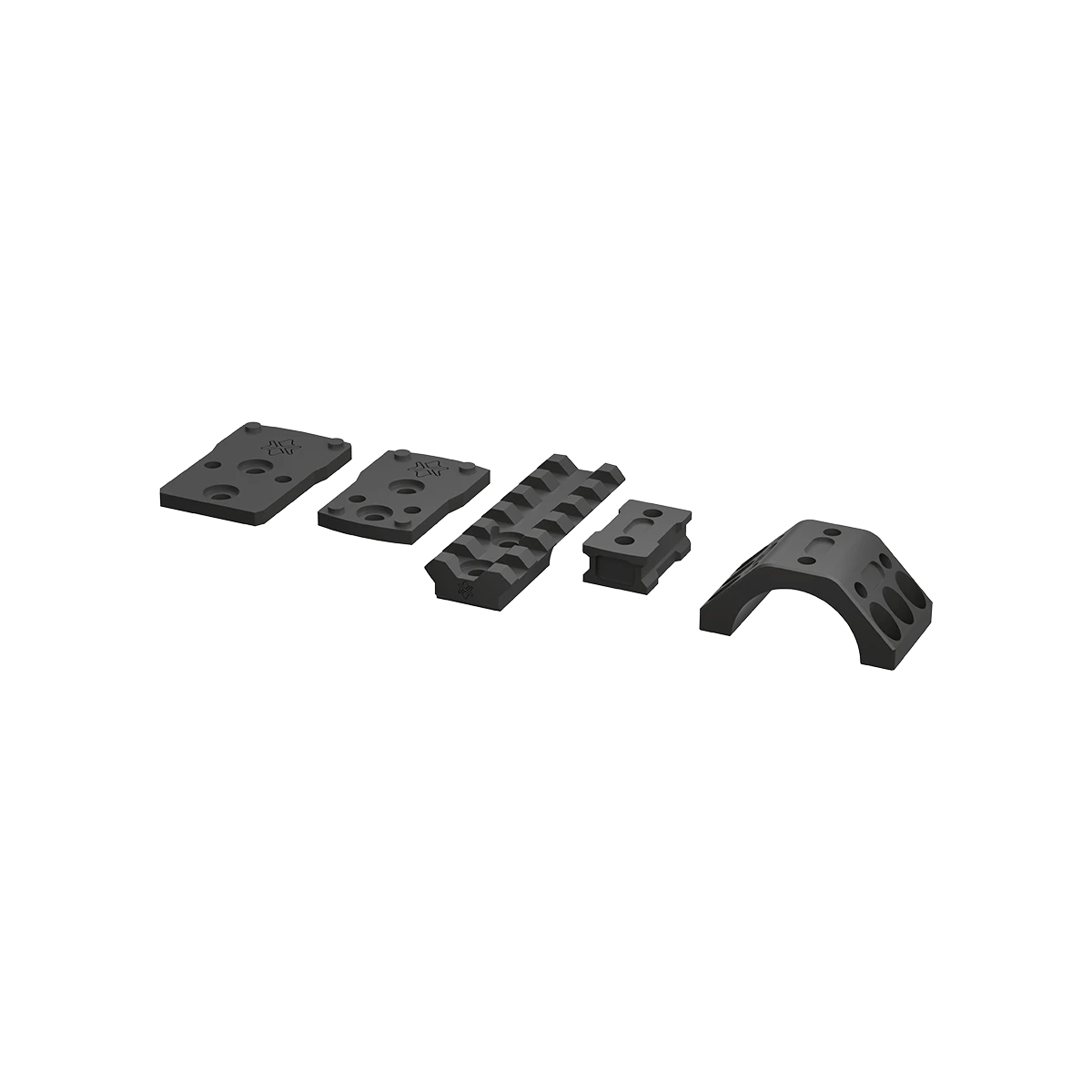 X-Accu Montageset für 30mm/34mm Tubus von Vector Optics mit fünf Aluminiumteilen für Picatinny-Schienen, kompatibel mit XASR-Montagen.