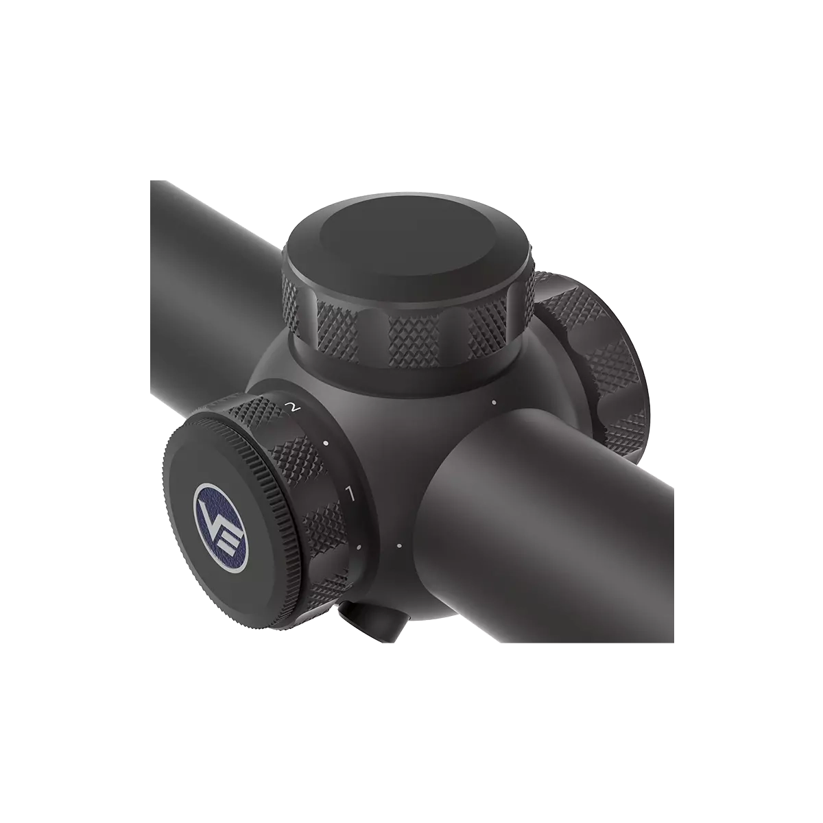 Detailansicht des Grizzly 1–6×24i HD Fiber Zielfernrohrs mit Verstellknöpfen für Helligkeit und Parallaxe.