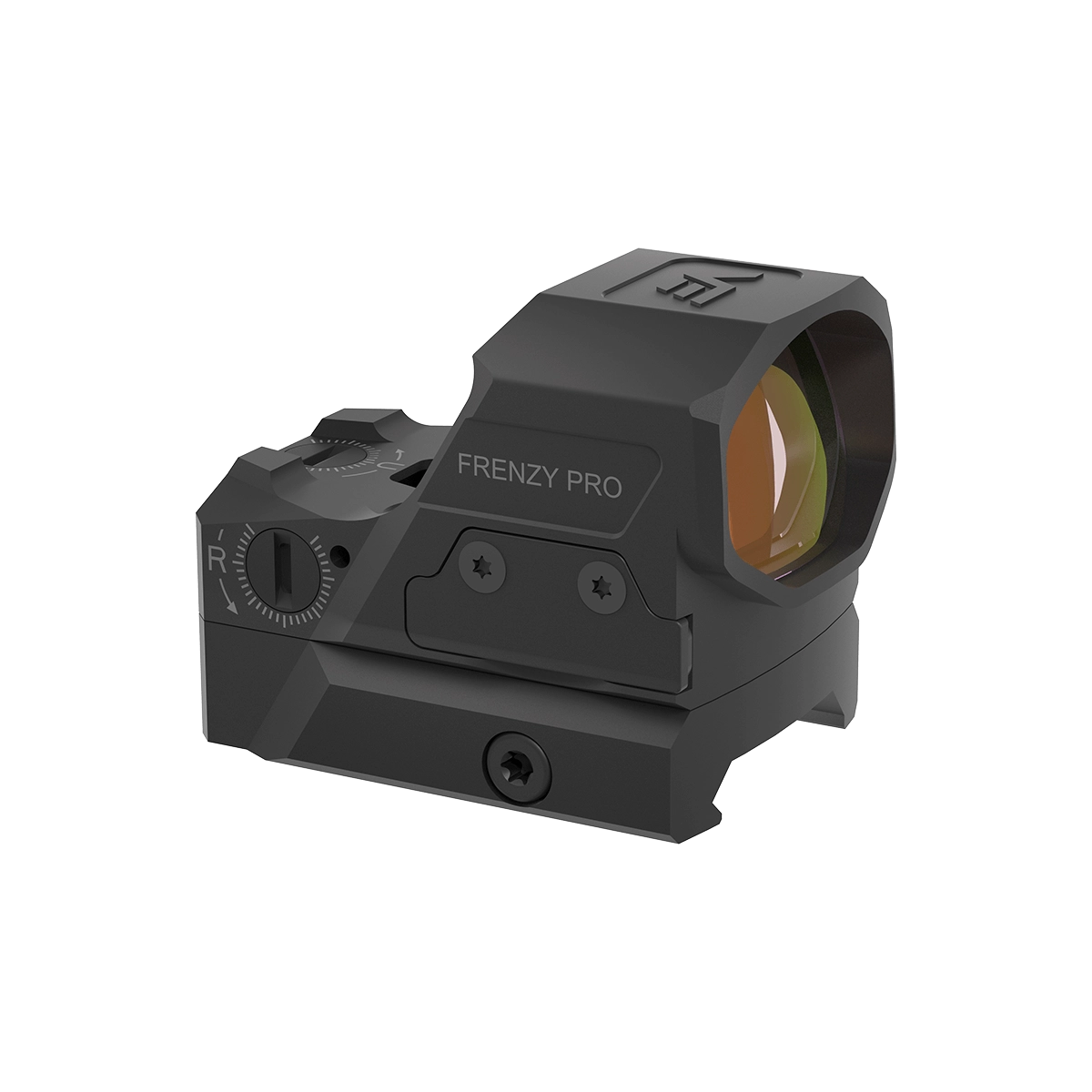 Frenzy-X 1×19×26 GenII - Vector Optics | Red Dot Visier Seitenansicht mit FRENZY PRO Gravur und Justierrad für präzise Zielanpassung.