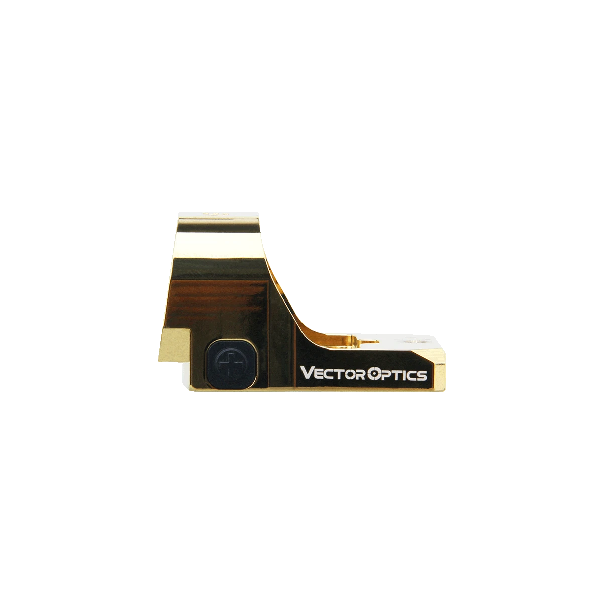 Seitliche Ansicht des Vector Optics Frenzy 1x22x26 Red Dot mit goldener Oberfläche und IPX6-Wasserfestigkeit für extreme Bedingungen.