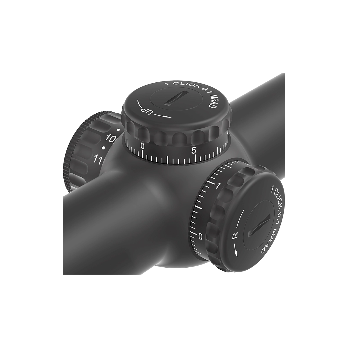 Detailansicht der Verstelltürme des Continental X10 1–10×24i ED mit klarer Klick-Skalierung. Ideal für schnelle Zielanpassung im Feld.