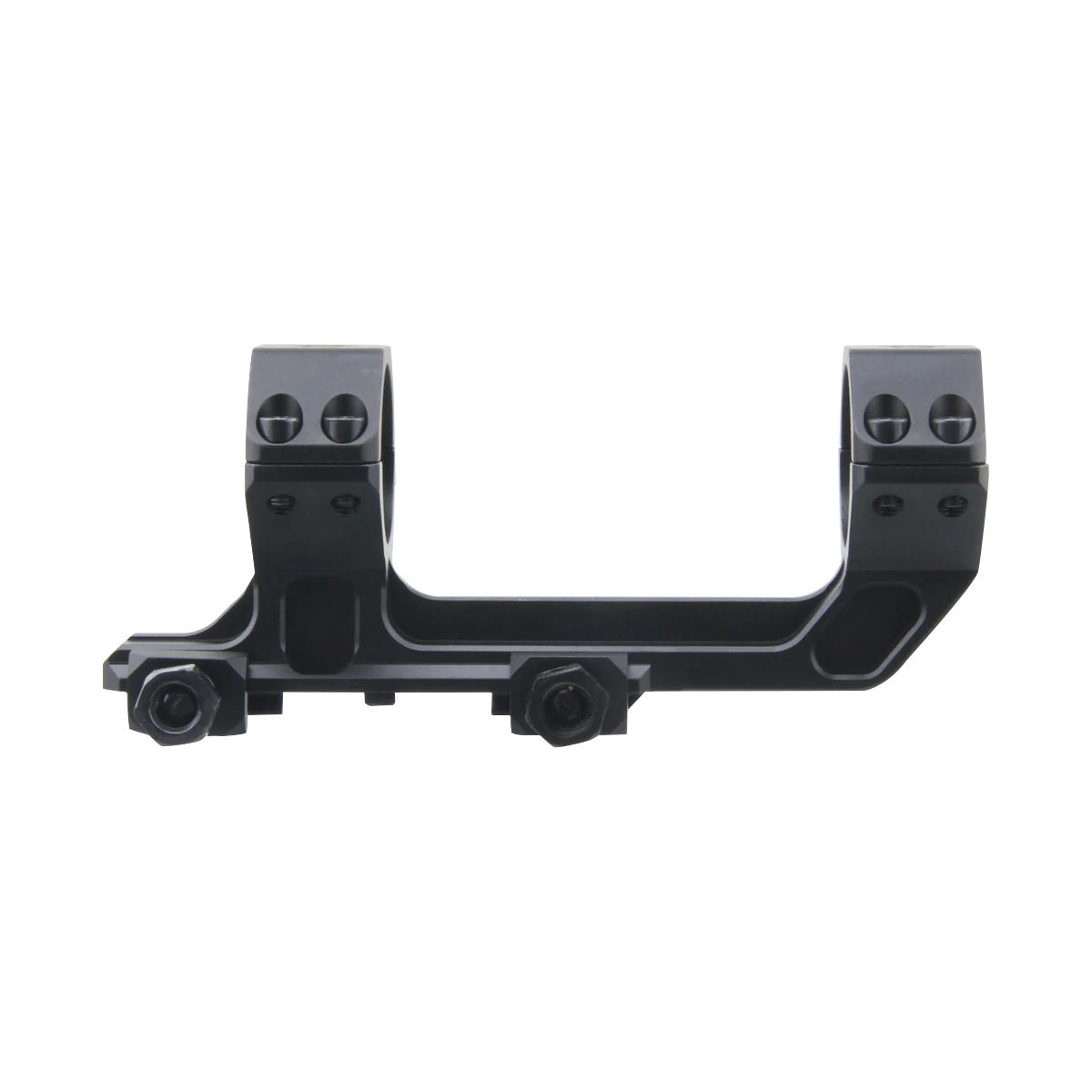 Frontansicht der Cantilever 30mm AR Montierung mit 38mm Höhe, robust und ideal für taktische Optiken auf AR-Waffenplattformen ohne Vorneigung.