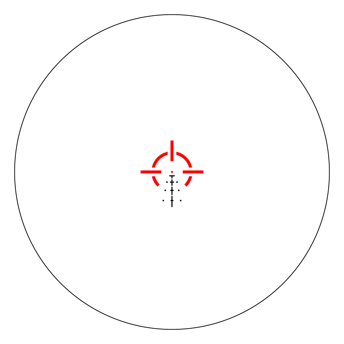 Rotes BDC-Absehen des Prismenvisiers 3x18 Micro Paragon mit 10-stufiger Beleuchtung für schnelle Zielerfassung bei Tageslicht.