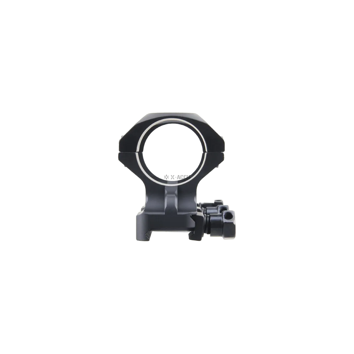 Seitenansicht der X-ACCU Blockmontage mit 32mm Höhe und 20MOA Neigung, passend für Picatinny-Schienen und starke Rückstoßfestigkeit.