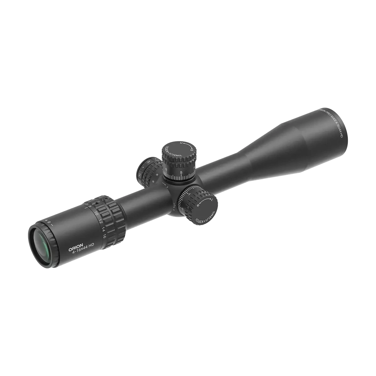 Orion Pro MAX HD Zielfernrohr mit 4-16x44 Vergrößerung und FFP-Absehen, konzipiert für höchste Präzision bei Jagd und Sport.