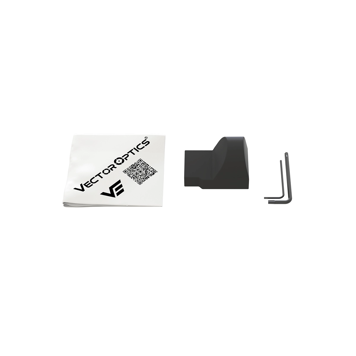Lieferumfang des Frenzy 1×22×26 Rotpunktvisiers inklusive Werkzeug, Schutzhaube und Reinigungstuch von Vector Optics.