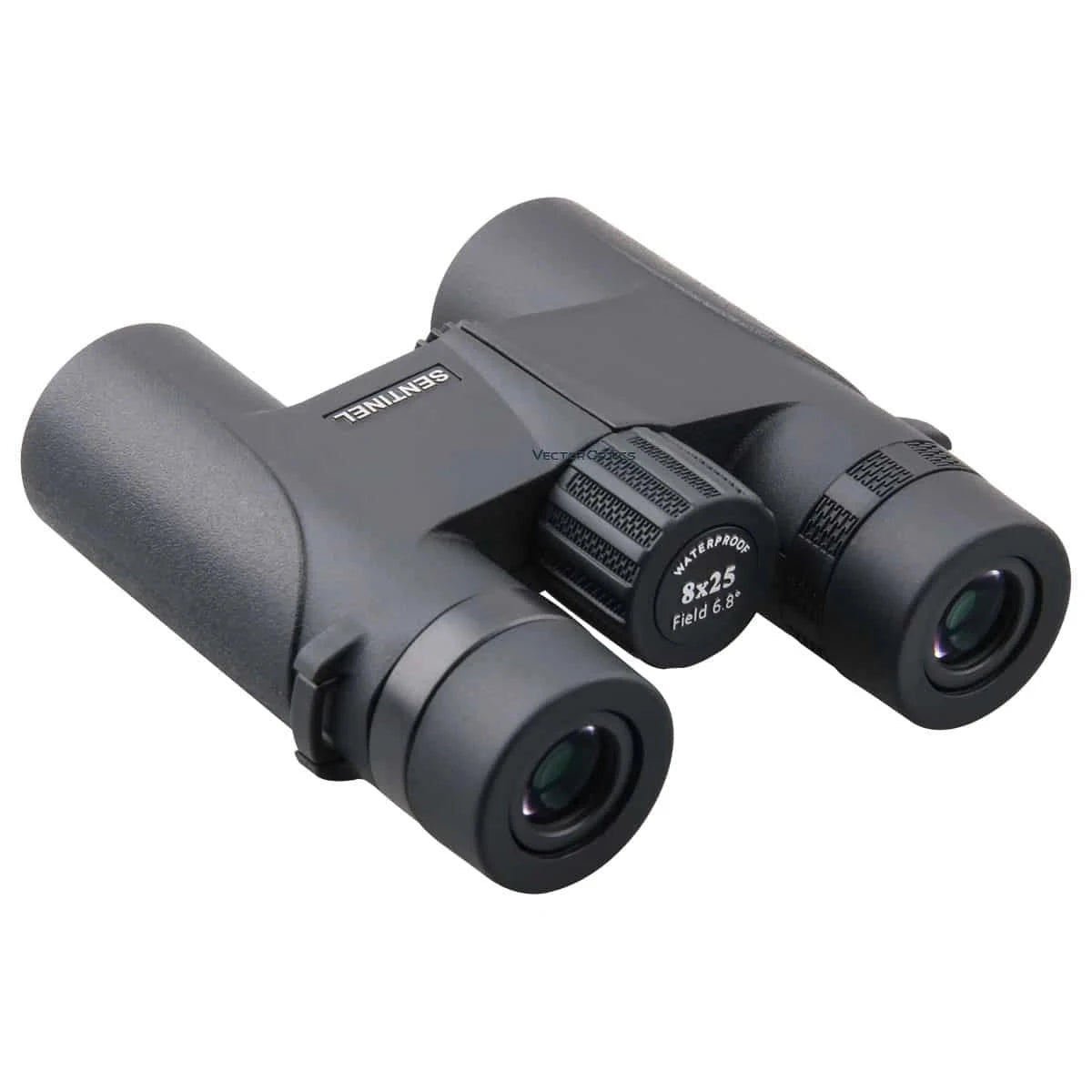 Rückansicht des Sentinel 8x25 Fernglases mit Dioptrienausgleich und 8-facher Vergrößerung. Leichtes BaK-4 Prisma für klare Sicht.