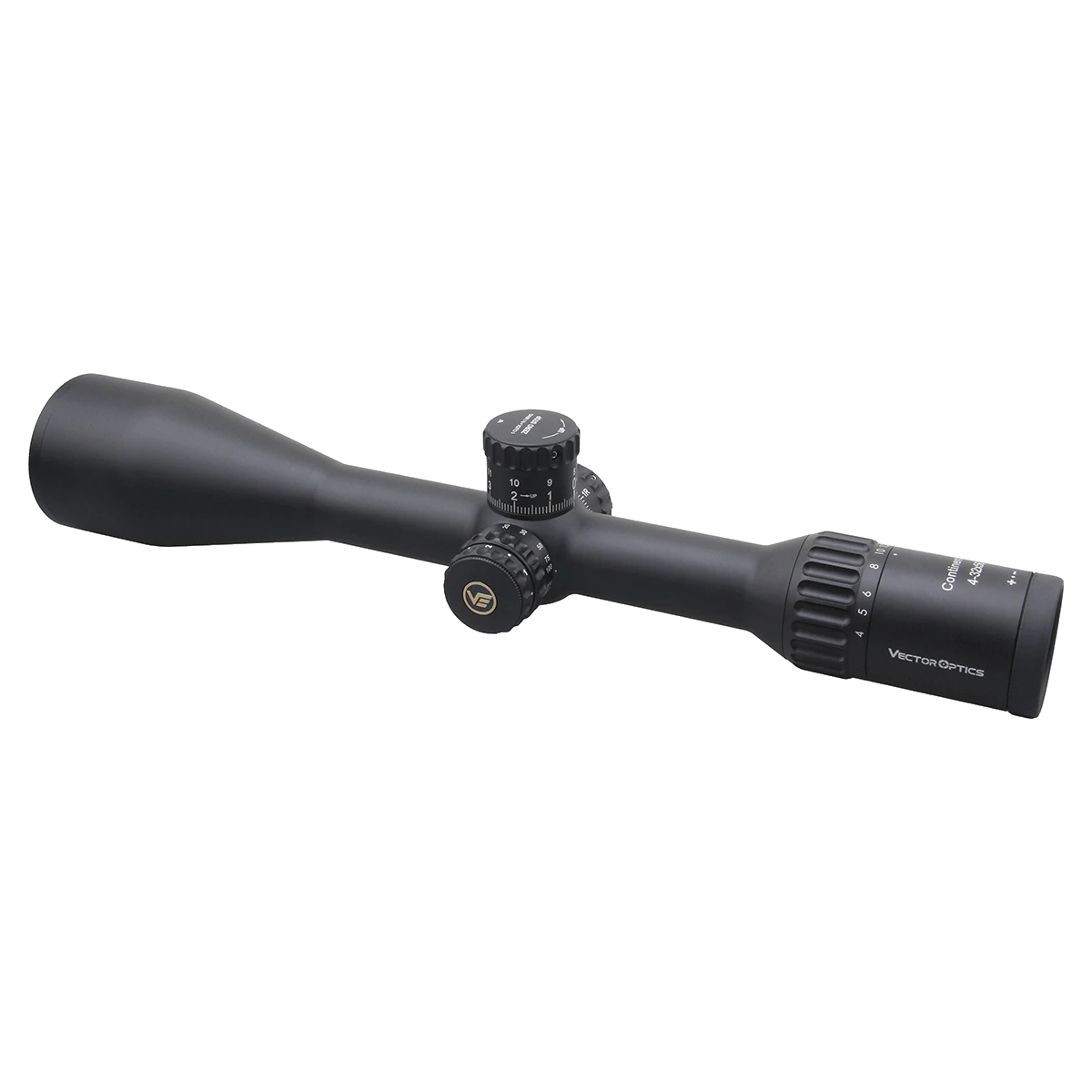 Vector Optics Zielfernrohr Continental x8 4-32x56 SFP mit Zero Stop und taktischen Verstelltürmen für präzise Schussplatzierung auf weite Distanzen.