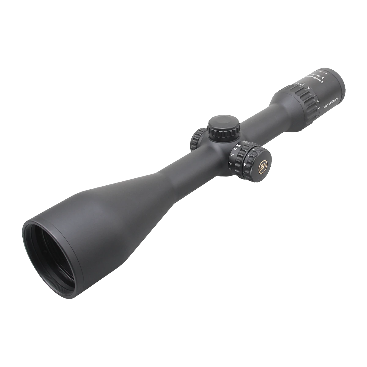 Seitliche Perspektive des Continental x8 3-24x56 SFP Zielfernrohrs mit taktischen Verstelltürmen für den Jagdeinsatz bei mittleren bis weiten Entfernungen.