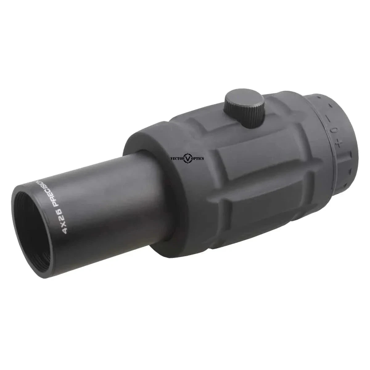 Kompakter 4x Magnifier Maverick mit griffigem Gehäuse und Dioptrienverstellung, perfekt für Reflexvisiere ohne Nullpunktveränderung.