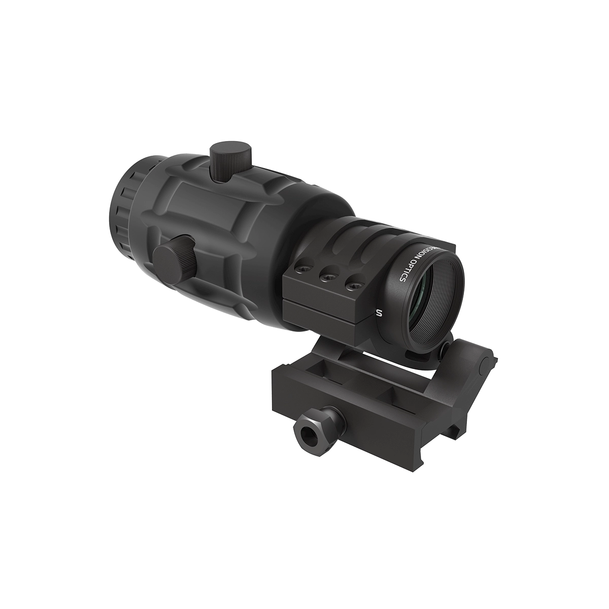 Seitlich montierter 3x Magnifier Maverick SCMF-11 mit klarer Linsenoptik. Perfekt für CQB und taktische Anwendungen.