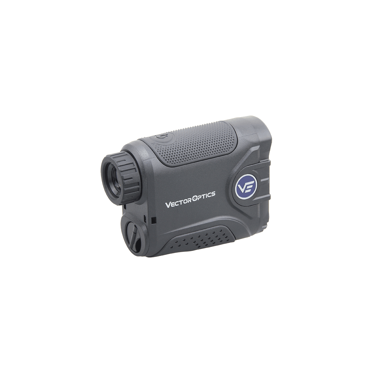 Seitliche Ansicht des Paragon 6x21 Laser-Entfernungsmessers mit ergonomischem Griff und robustem Gehäuse für präzise Distanzmessung.