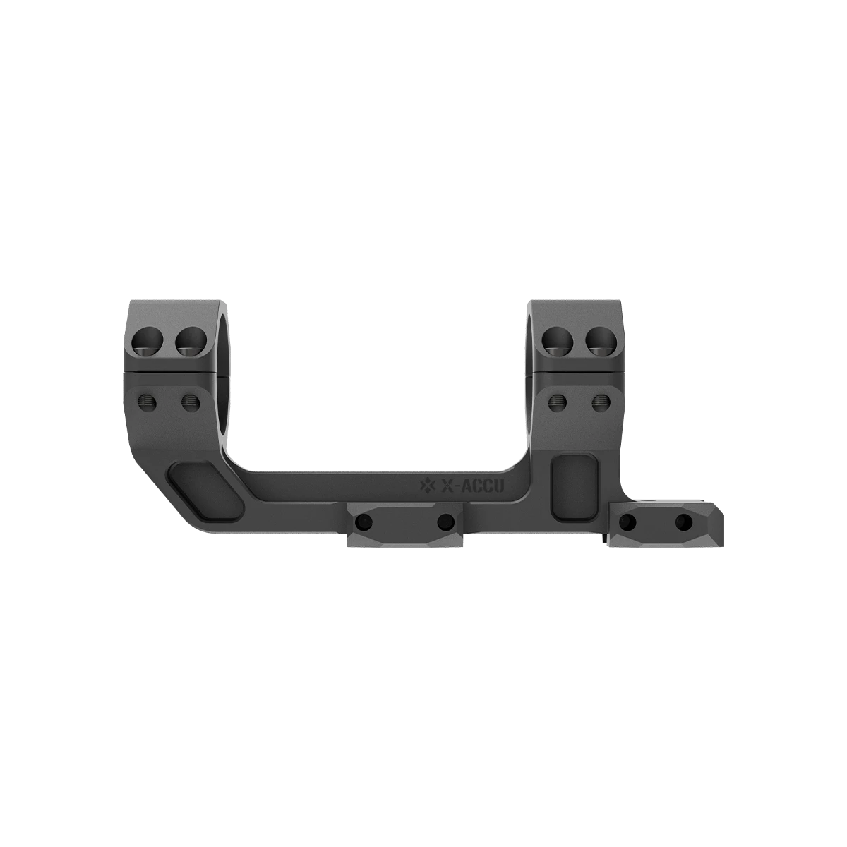 Seitliche Ansicht der Cantilever Dovetail Montage mit 30mm Tubusaufnahme und stabiler Aluminiumkonstruktion für präzise Optikmontage.