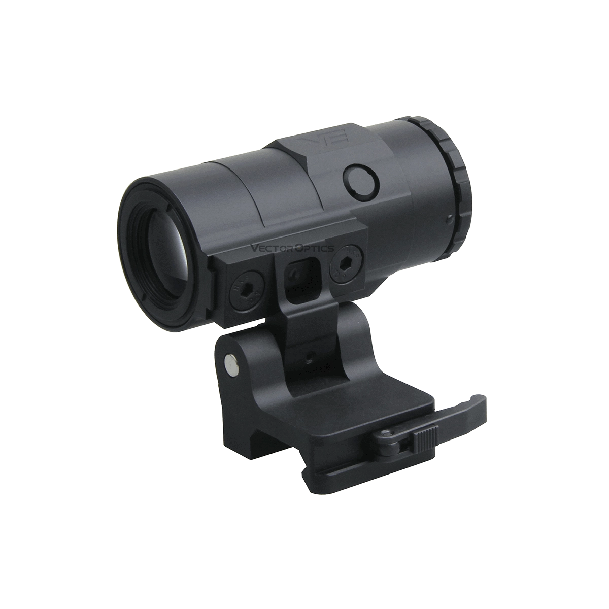 Taktischer 3x Magnifier Maverick-IV mit robustem Gehäuse und seitlicher Montagehalterung für Reflexvisiere und CQB-Einsätze.
