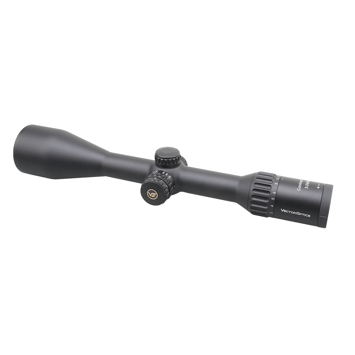 Schrägansicht des Continental x8 3-24x56 SFP - Jagd Zielfernrohr mit hoher Lichttransmission und taktischen Einstellmöglichkeiten.