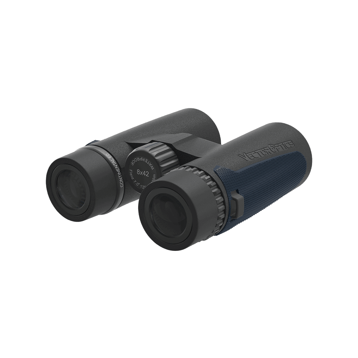 Rückansicht des Continental 8x42 ED Fernglases mit klarer Beschriftung und komfortabler Augenmuschel für längere Nutzung im Freien.