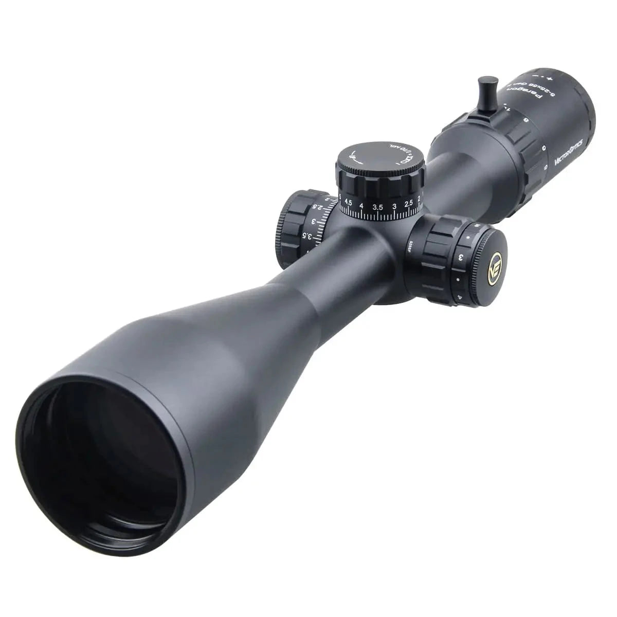 Vector Optics Paragon 5-25x56 GenII SFP Zielfernrohr mit MIL-Absehen und fein justierbaren Türmen für Langstreckenpräzision.