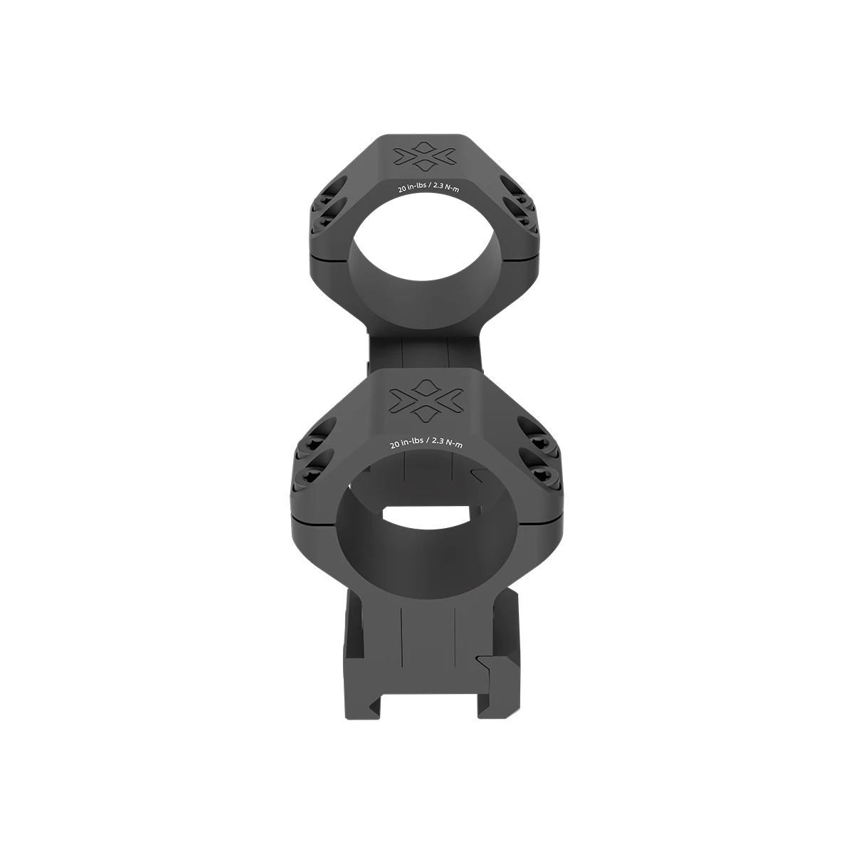 Obere Draufsicht der verstellbaren 30mm Cantilever Zielfernrohr-Ringe XASR-3060 mit robustem Aluminiumkörper für Picatinny-Montage.