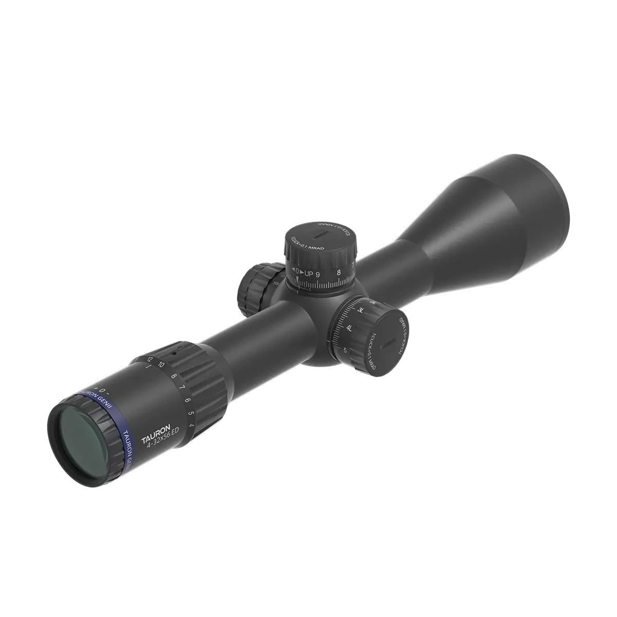 Hochwertiges Tauron 4-32x56 ED SFP Zielfernrohr mit ergonomischem Design und präziser Höhenverstellung für Sportschützen und Jäger.