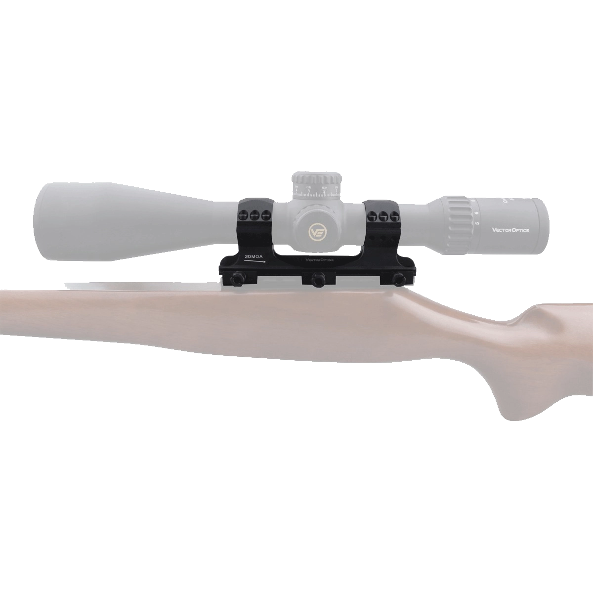 Montierte Blockmontage X-Accu 20MOA auf Gewehr mit Zielfernrohr, perfekte Passform für Long-Range Präzisionsschützen.