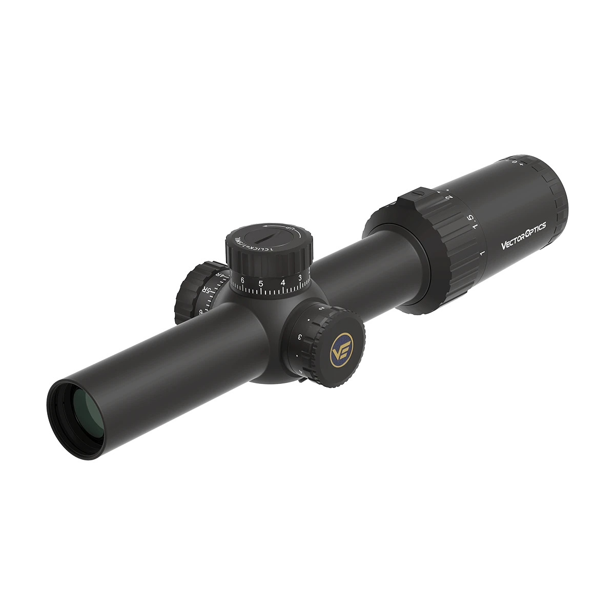 Vector Optics Tauron 1-6x24 FFP Zielfernrohr mit taktischen Verstelltürmen für präzise Zielerfassung bei IPSC und 3-Gun Anwendungen.