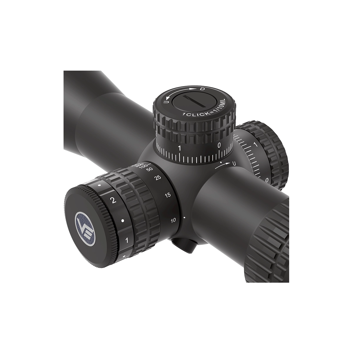 Detailansicht der Verstelltürme des Veyron 4-16x44IR SCOL-48 mit klarer Klick-Skala für exakte Justierung.