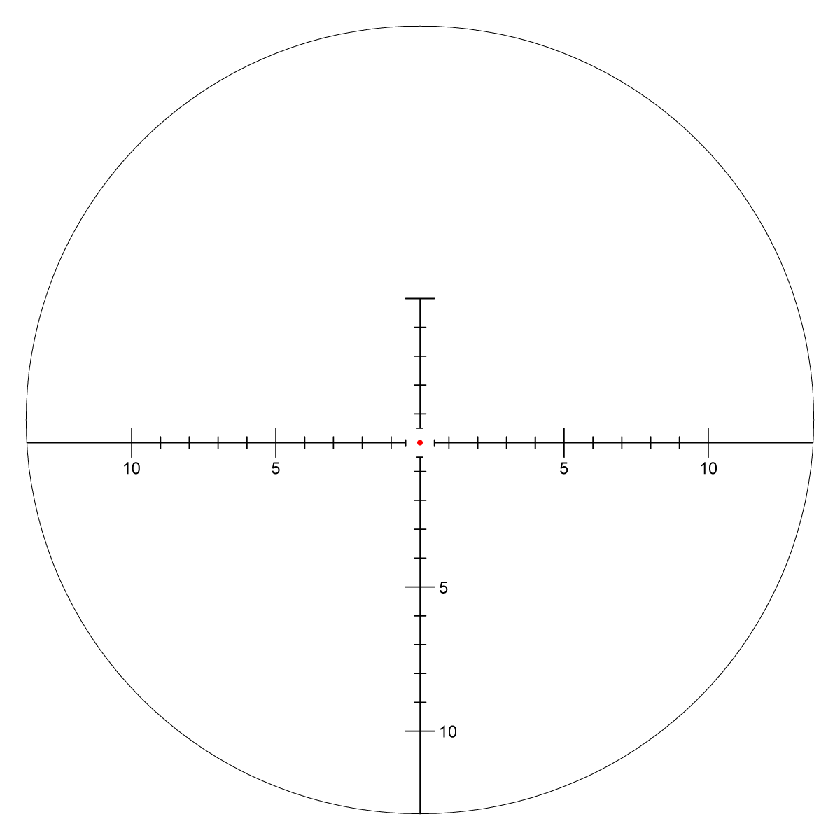 Schwarzer Hintergrund mit beleuchtetem Punktabsehen des Minotaur 12-60x60 GenII SFP für optimale Zielgenauigkeit bei schlechten Lichtverhältnissen.