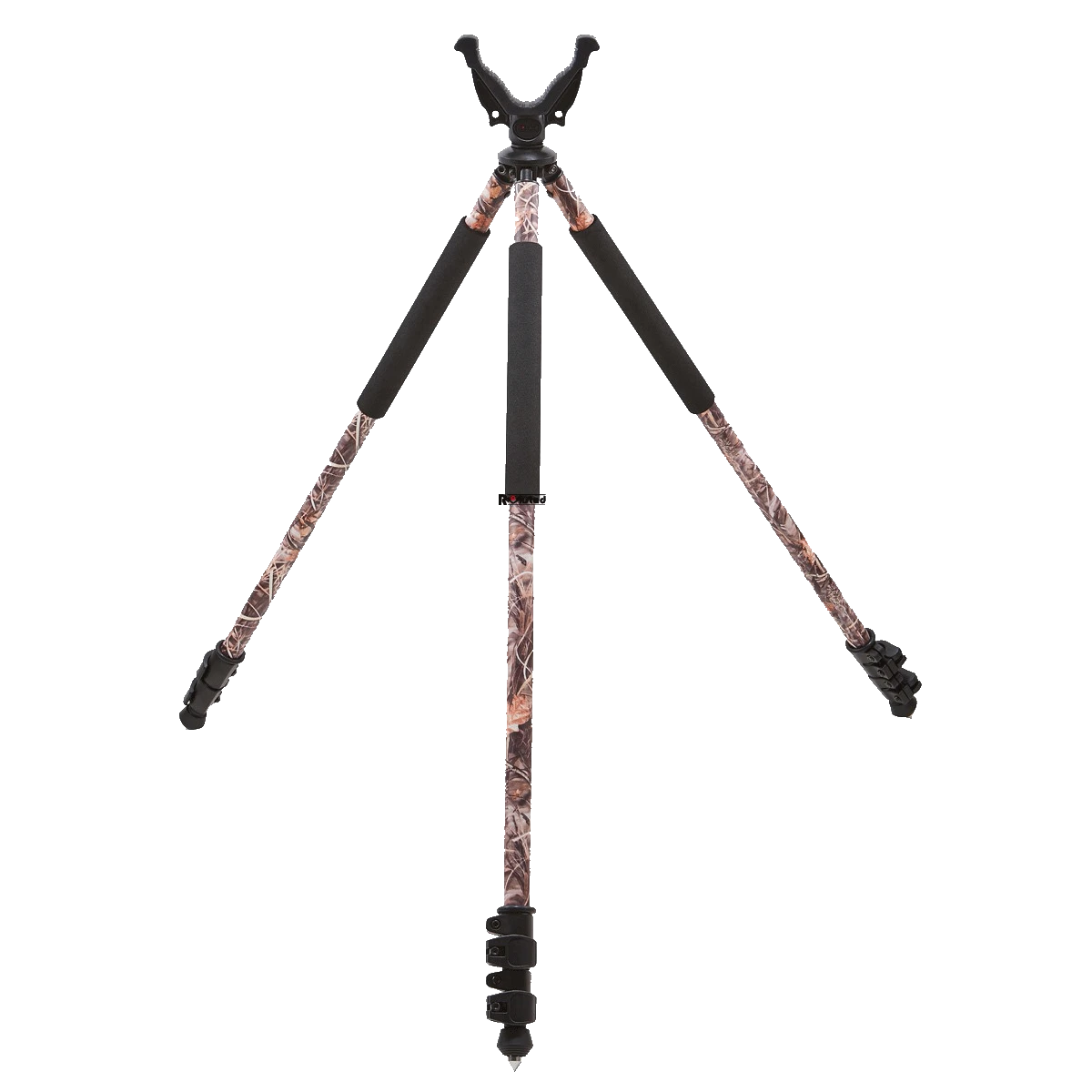 Camo Dreibein SGGR-08 mit gepolsterten Griffen und verstellbaren Beinen – flexibles Stativ für Jäger und Schützen im Tarnmuster.