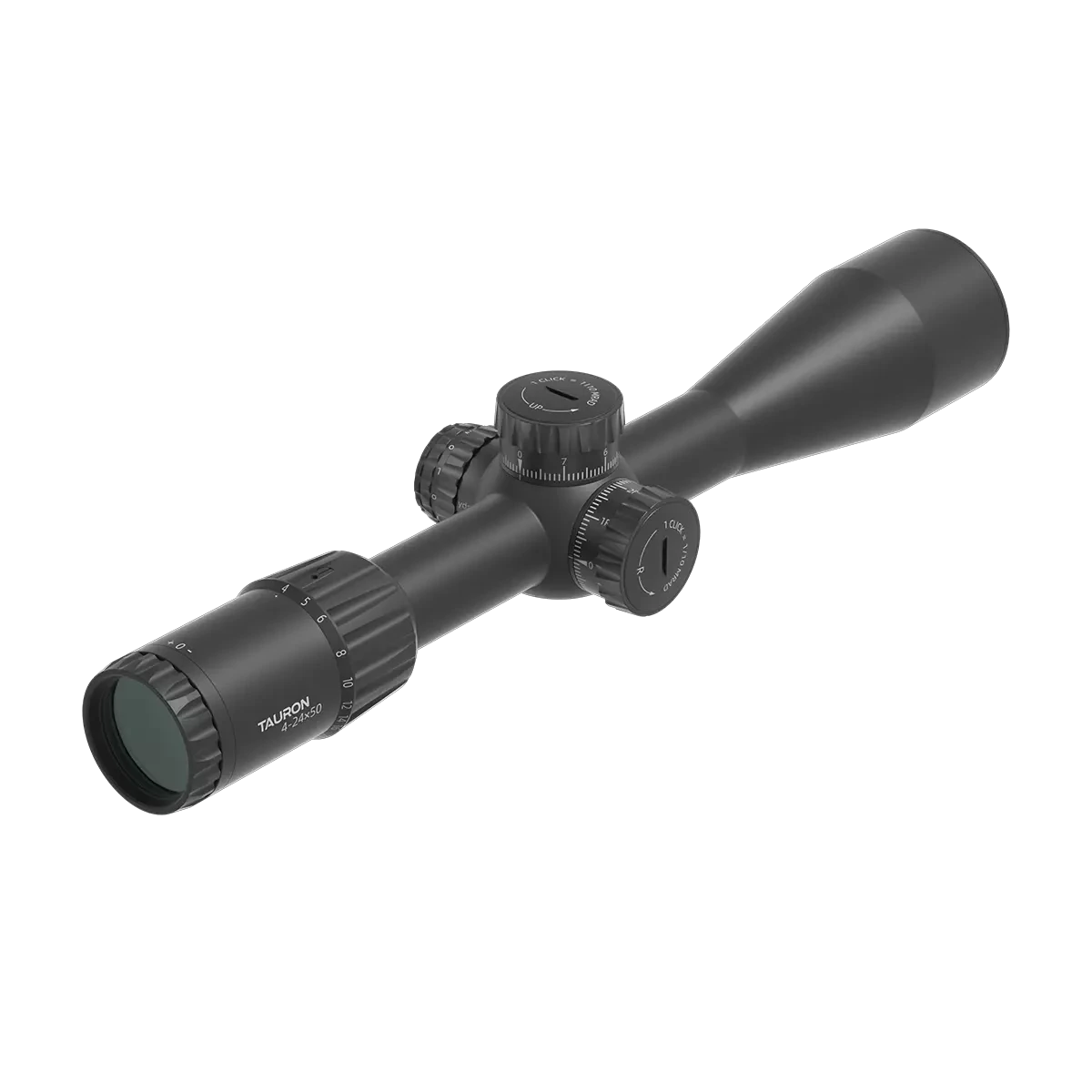 Hochwertiges Vector Optics Zielfernrohr Tauron 4-24x50 FFP mit stoßfestem Gehäuse und präziser Höhen- und Seitenverstellung.