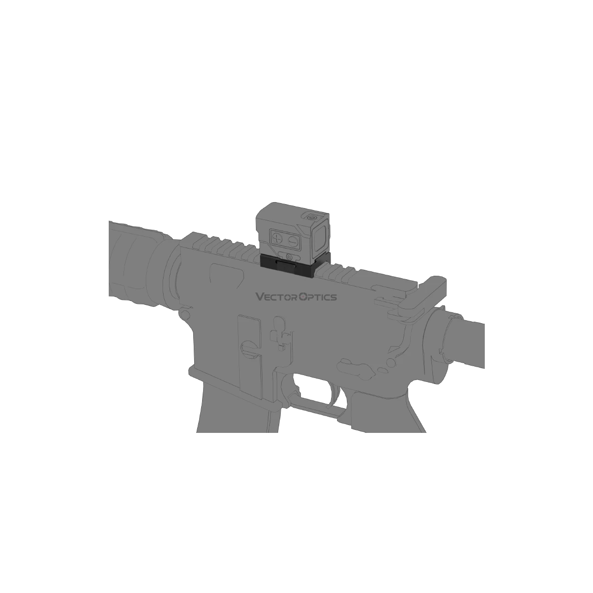 Montierte Picatinny Red Dot Sight Halterung auf Gewehr mit VOD (ACRO) Optik, ideal für taktische Anwendungen.