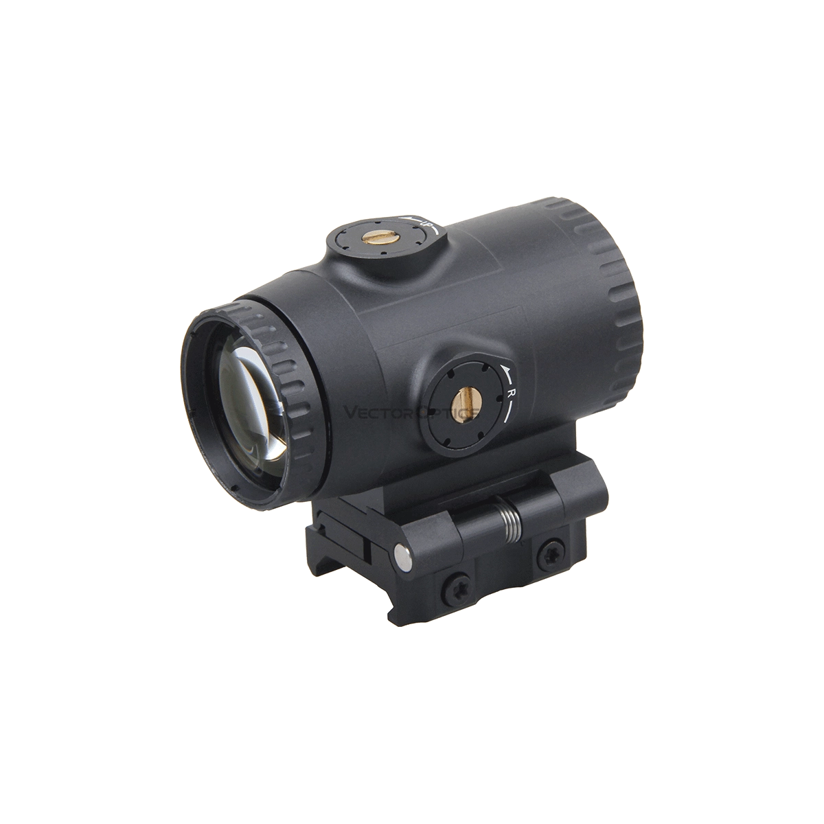 Detailansicht des 3x Magnifier Paragon von Vector Optics mit Flip-to-Side Halterung und wetterfestem Gehäuse für extreme Bedingungen.