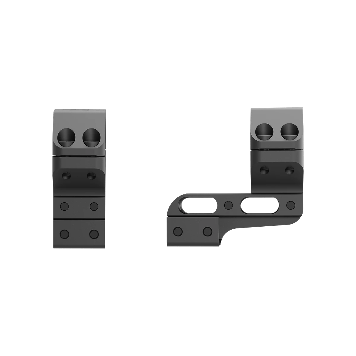 Seitliche Ansicht der höhenverstellbaren Alu-Ringe 30mm Cantilever mit 11mm Dovetail, zeigt präzise Verarbeitung und stabile Montagebasis.