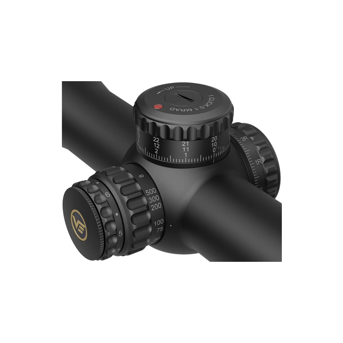 Detailaufnahme der taktischen Türme des Continental x6 5-30x56 FFP Zielfernrohrs mit klarer Skalierung und Zero Stop Mechanismus.