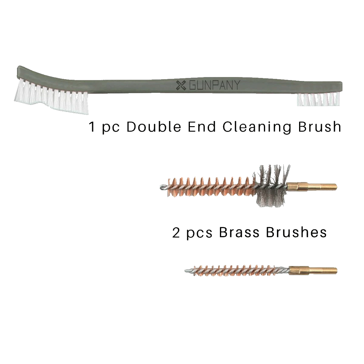 AR15 Reinigungsset mit doppelendiger Nylonbürste und zwei Messingbürsten für effektive Waffenreinigung von AR15/M16 Gewehren.