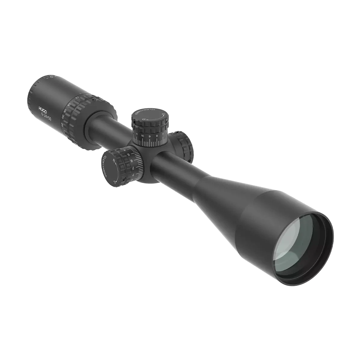 Hugo 6-24x50 SFP Zielfernrohr mit robustem Gehäuse und BDC-Absehen für präzise Schüsse auf mittlere bis weite Distanzen.