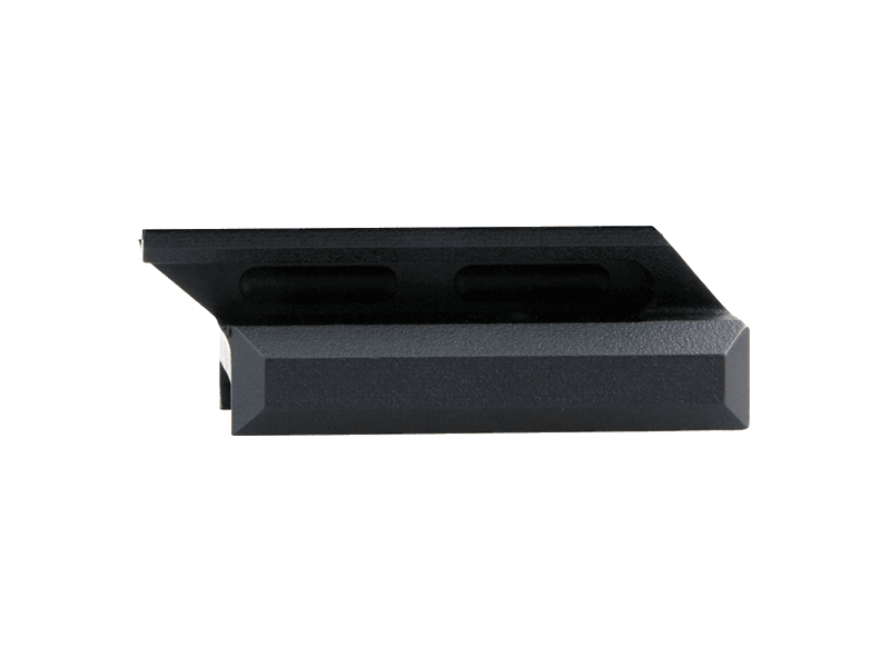 Seitliche Ansicht der Montage RUM auf Picatinny Höhe 12.8mm - Riser Mount MAV-P05 mit abgeschrägtem Design für optimale Zieloptik-Ausrichtung.