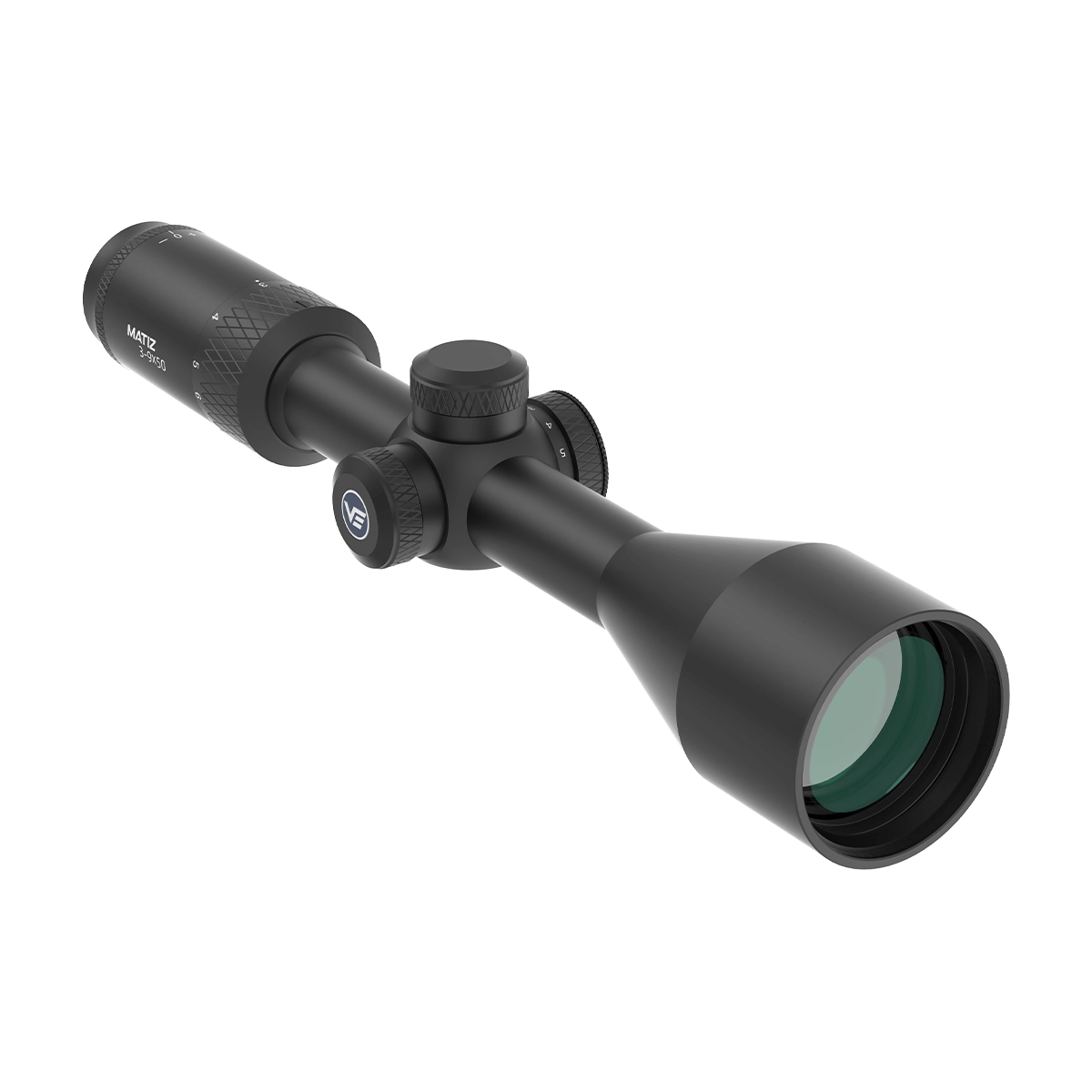 Matiz 3–9x50 SFP (SCOM-28) mit beleuchtetem Absehen und mehrfach vergüteter Optik für klare Zielerfassung bei allen Lichtverhältnissen.