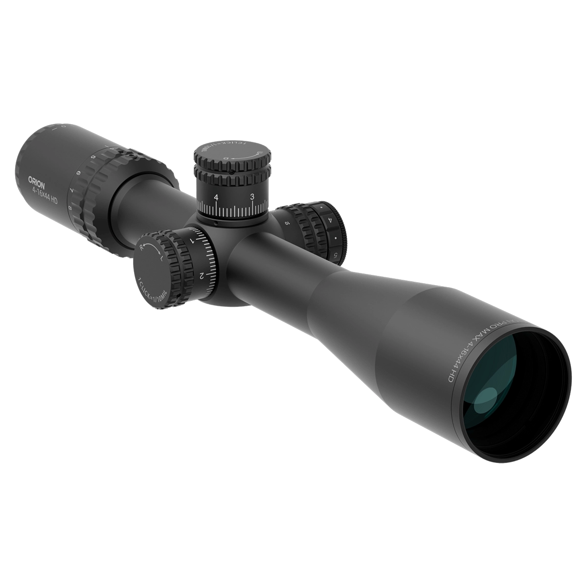 Orion Pro Max 4-16x44 Zielfernrohr mit robustem Gehäuse und fein einstellbaren Türmen für präzise Schussabgabe im Jagd- und Sportschützenbereich.