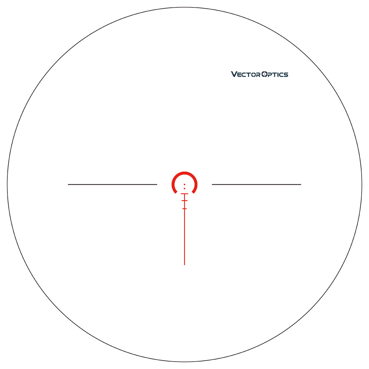 Absehen des Vector Optics Tauron 1-6x24 FFP mit beleuchtetem Fadenkreuz für schnelle Zielerfassung bei dynamischen Schießdisziplinen.
