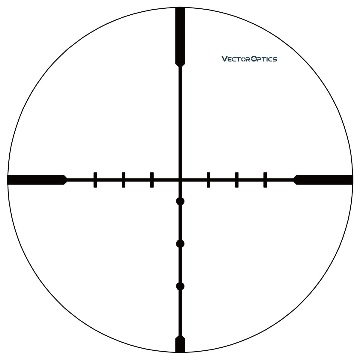 Absehenansicht des Hugo 3–12×44 SFP Zielfernrohrs mit feinem Fadenkreuz und Haltepunkten für präzise Zielerfassung auf verschiedene Distanzen.