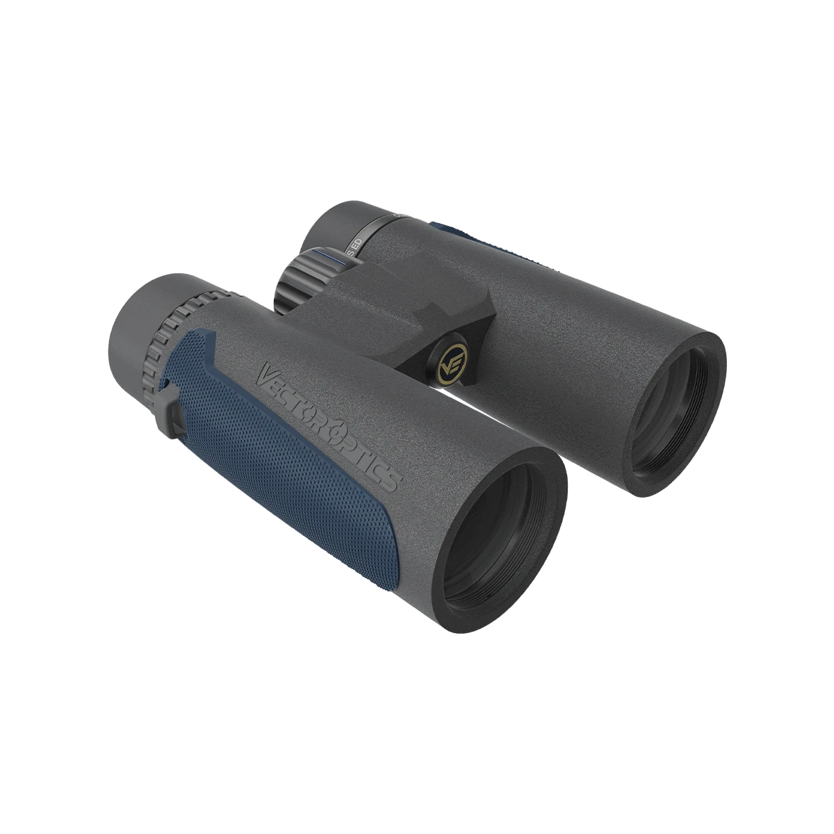 Robustes Vector Optics Continental Plus 10x42 ED Fernglas mit ergonomischem Design und blauer Gummierung für sicheren Halt im Outdoor-Einsatz.