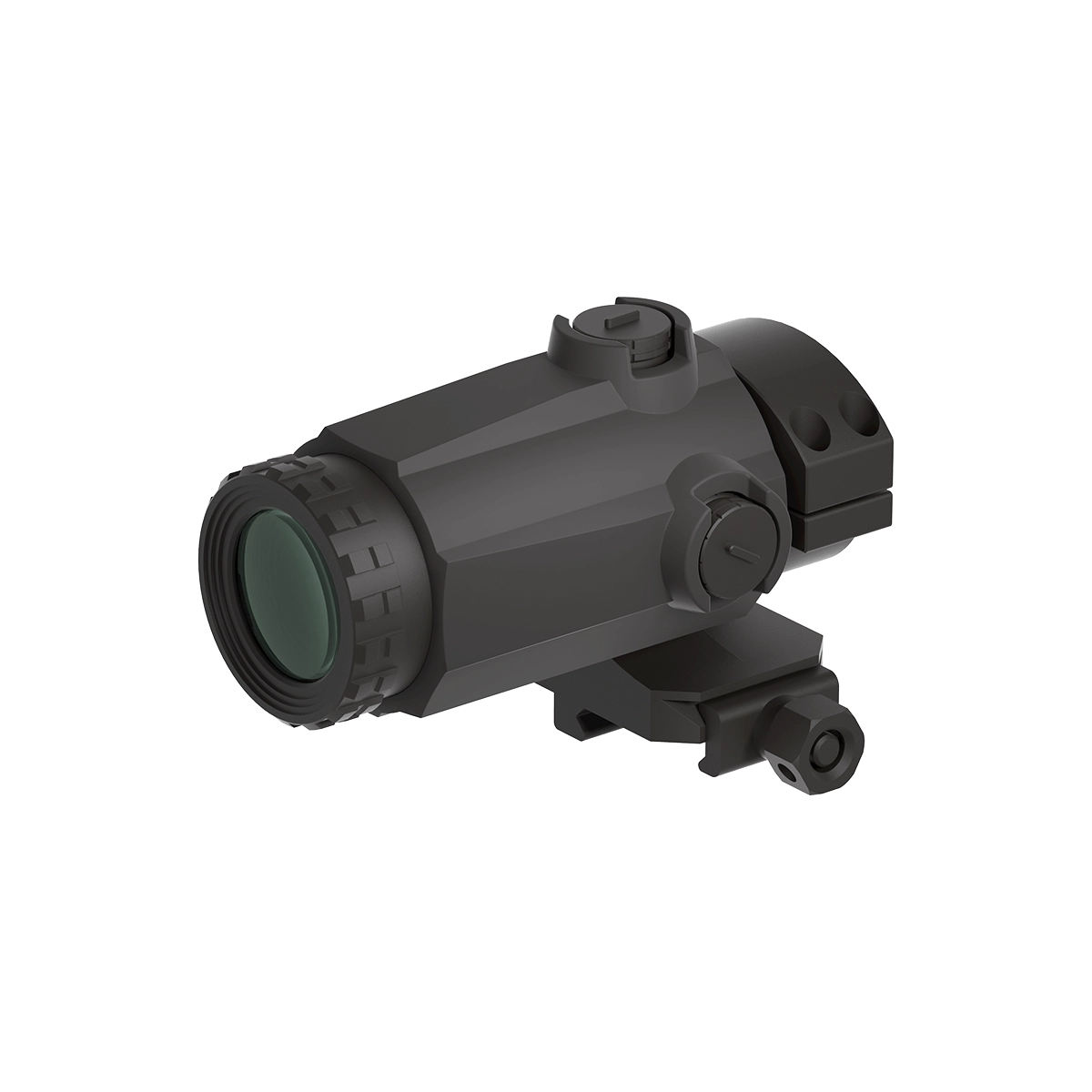 Rückansicht des 3x Magnifier Maverick-III SCMF-31 mit verstellbarer Optik. Stoßfestes Design für präzise Zielerfassung.