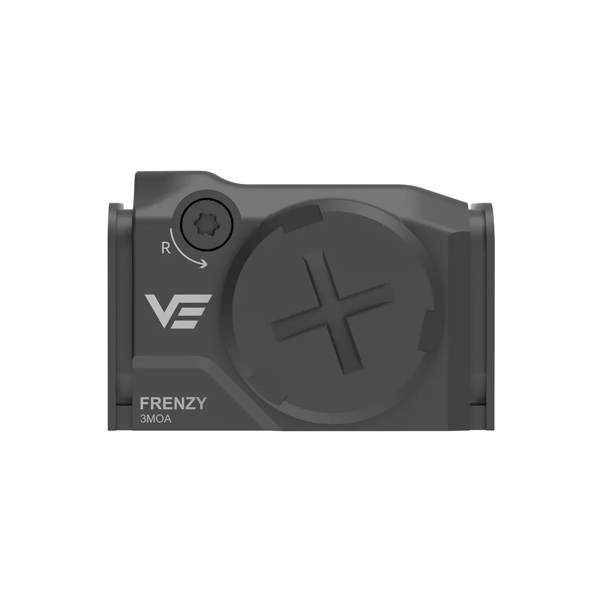 Seitenprofil des Frenzy Plus 1×18×22 mit VE-Logo und 3 MOA-Markierung, ideal für taktische Anwendungen und präzise Zielverfolgung.