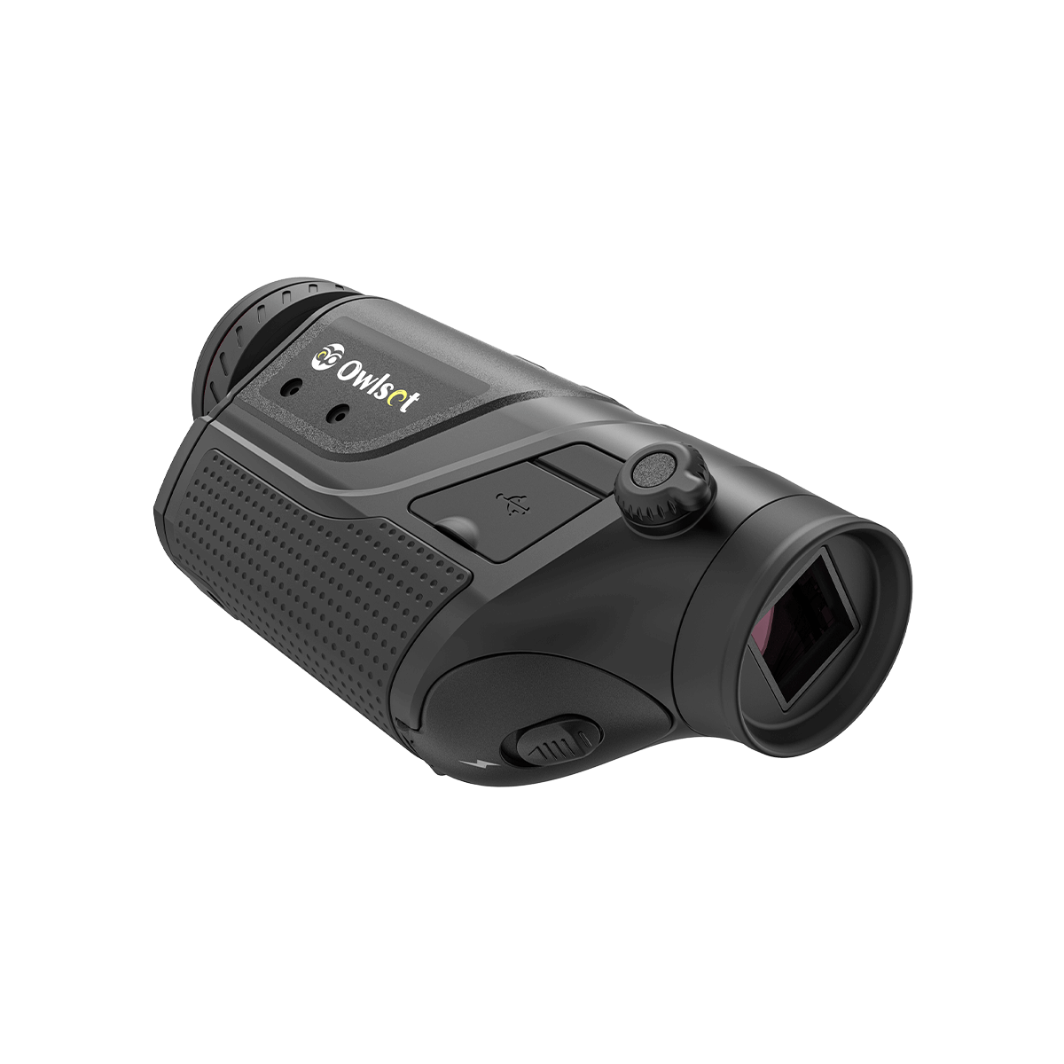 Detailansicht des Owlset MXC30 Thermal Imaging Monocular mit Fokus-Einstellrad und strukturiertem Griff für optimale Handhabung im Gelände.